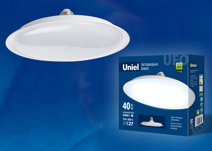 LED-U220-40W/6500K/E27/FR PLU01WH Лампа светодиодная. Форма «UFO», матовая. Дневной белый свет (6500