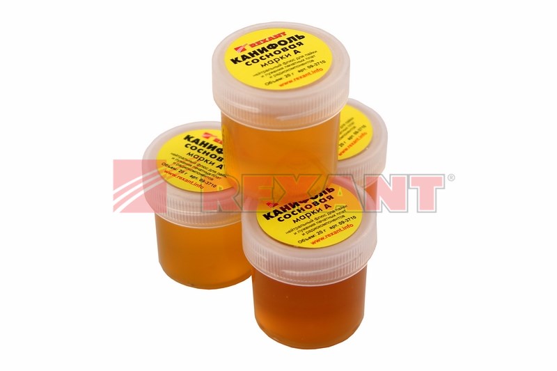 Канифоль сосновая, флюс НЕЙТРАЛЬНЫЙ, марка А, 20г, банка REXANT